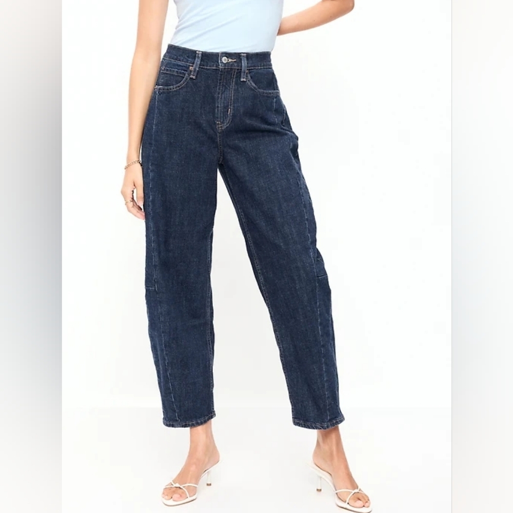Old Navy High-Waisted Barrel Ankle Jeans Dark Wash Size 18